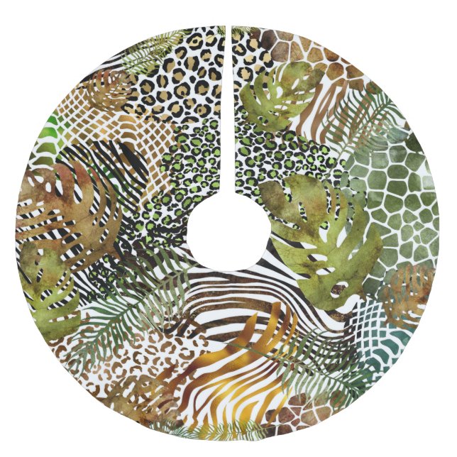 Colorful abstract animal jungle brushed polyester tree skirt (Front)