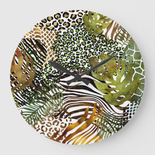 Colorful abstract animal jungle large clock