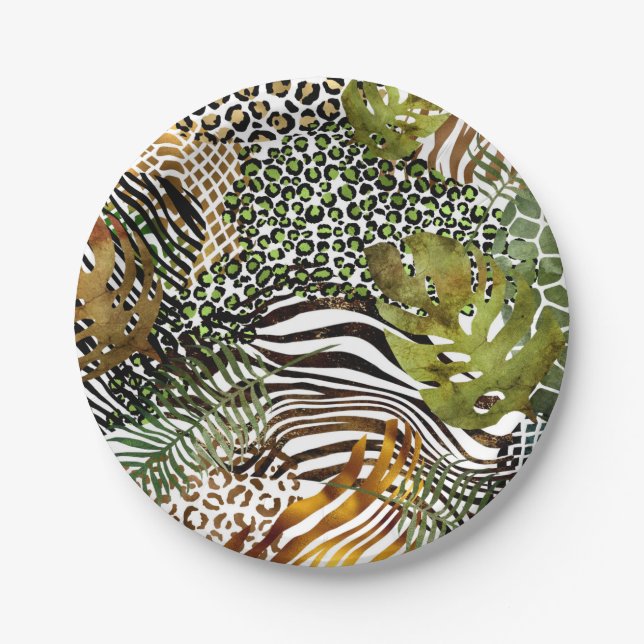 Colorful abstract animal jungle paper plates (Front)