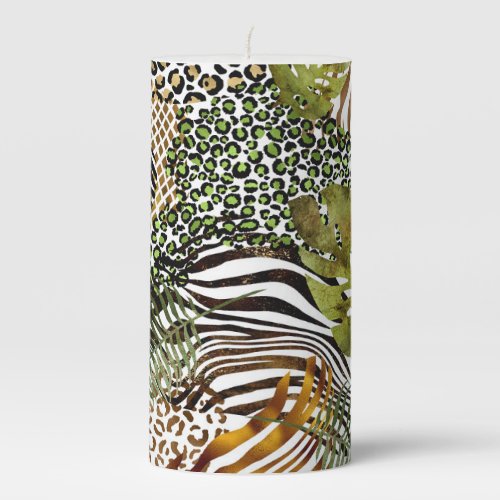 Colorful abstract animal jungle pillar candle