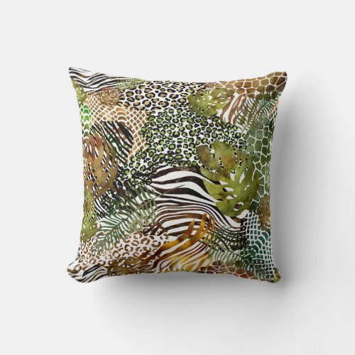 Colorful abstract animal jungle throw pillow