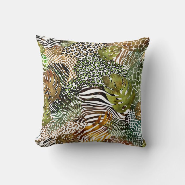 Colorful abstract animal jungle throw pillow (Front)