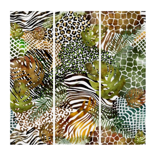 Colorful abstract animal jungle triptych