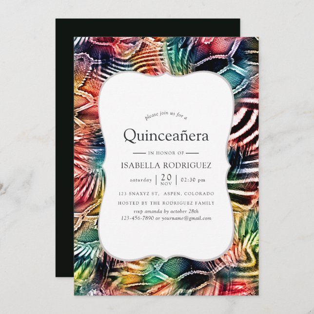 Colorful Abstract Animal Pattern Quinceanera Invitation (Front/Back)