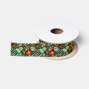 Colorful Abstract Aquatic Life Cartoon Style 2 Satin Ribbon