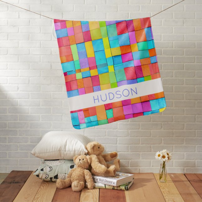 Colorful Abstract Art Baby NAME Modern Fun Baby Blanket (In Situ)