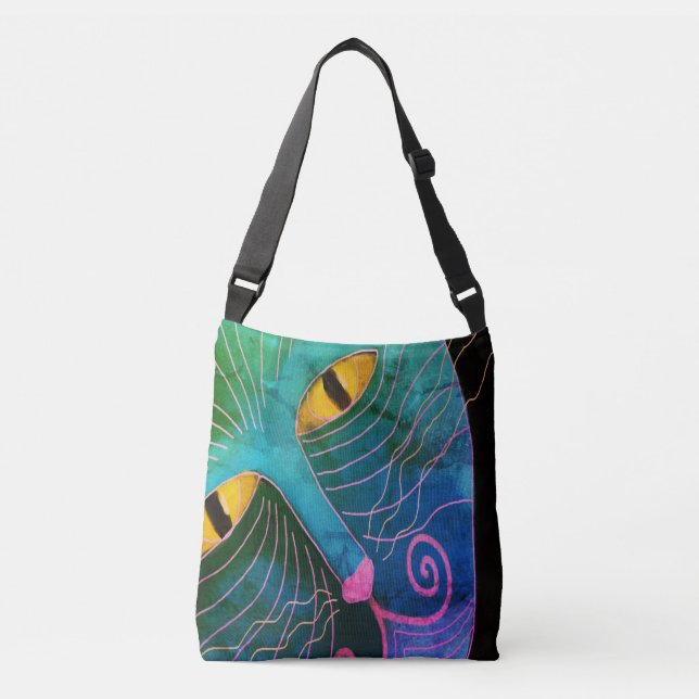 Colorful Abstract Art Cat Face Crossbody Bag (Front)