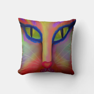 Colorful Abstract Art Cat Face Throw Pillow