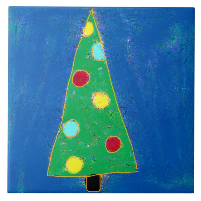 Colorful Abstract Art Christmas Tree Ceramic Tile (Front)
