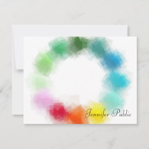 Colorful Abstract Art Custom Hand Script Name Text Note Card