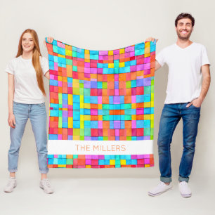 Colorful Abstract Art FAMILY NAME Modern Fun Fleece Blanket