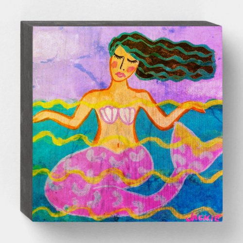 Colorful Abstract Art Mermaid Wooden Box Sign