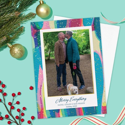 Colorful Abstract Art Merry Everything Photo Foil Holiday Card