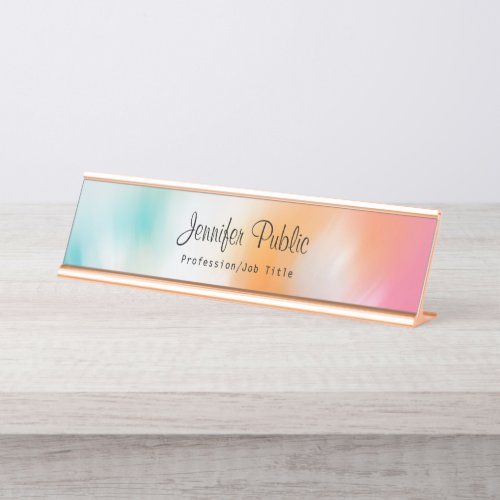 Colorful Abstract Art Modern Handwritten Script Desk Name Plate