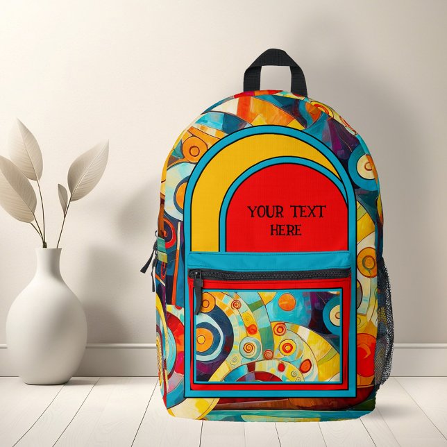 Colorful Abstract Art Modern Printed Backpack (Colorful backpack featuring an abstract cubism style design and your custom photo (optional))