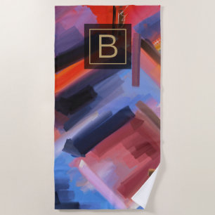 Colorful Abstract Art Painting and Typography Beach Towel