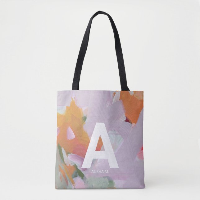 Colorful Abstract Art Personalized Monogram Gift Tote Bag (Front)