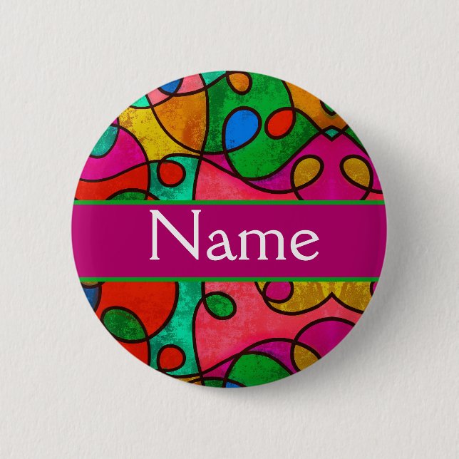 Colorful Abstract Art Personalized Name Button (Front)