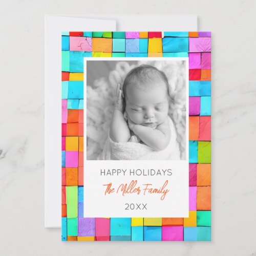 Colorful Abstract Art Photo Family Name Year Baby Holiday Card
