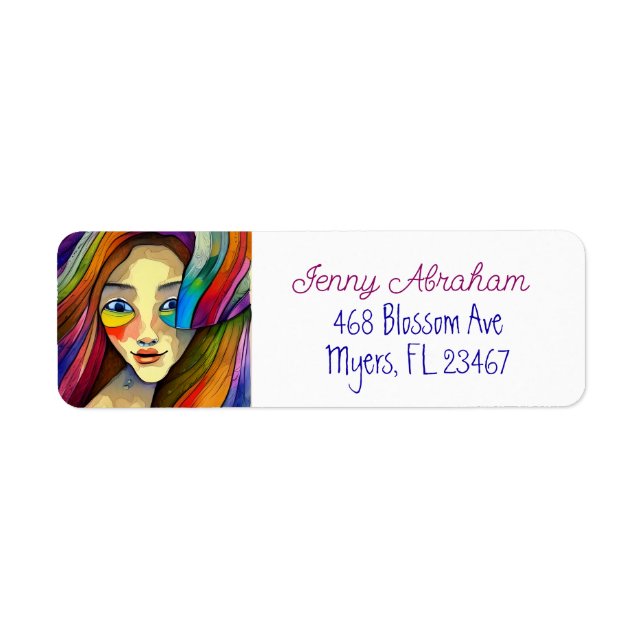 Colorful Abstract Art Pretty Girl Label (Front)
