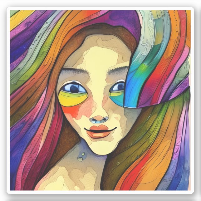 Colorful Abstract Art Pretty Girl Sticker (Front)