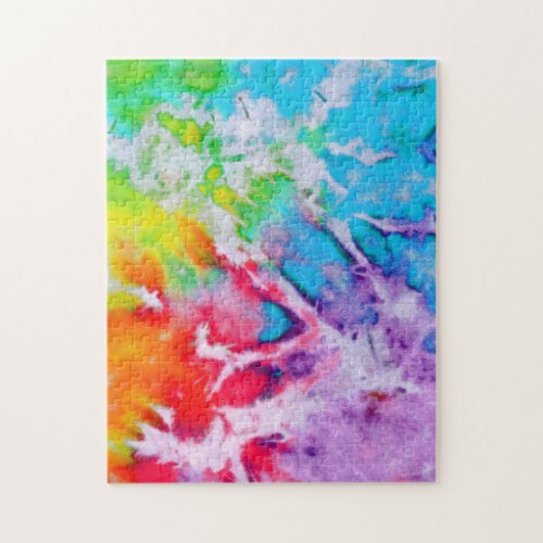 Colorful Abstract Art Rainbow Watercolor Tie Dye Jigsaw Puzzle
