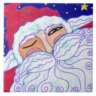 Colorful Abstract Art Santa Claus Ceramic Tile