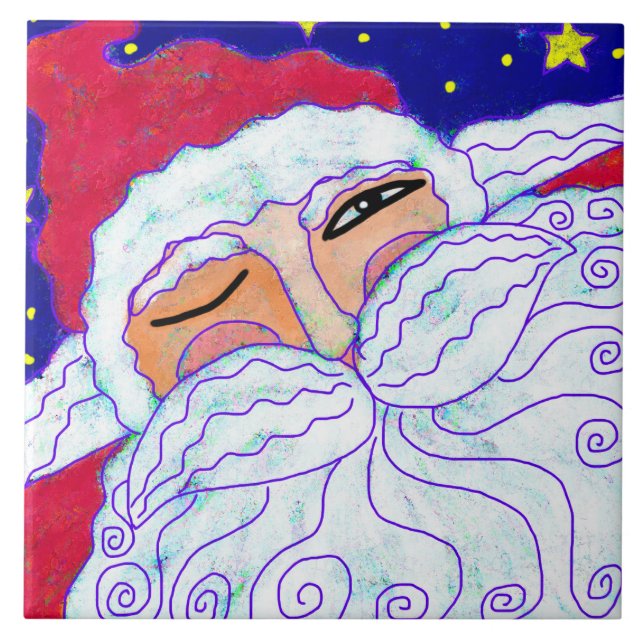 Colorful Abstract Art Santa Claus Ceramic Tile (Front)