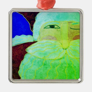 Colorful Abstract Art Santa Claus Metal Ornament