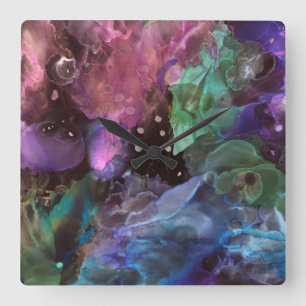 Colorful Abstract Art Space Nebula Square Wall Clock