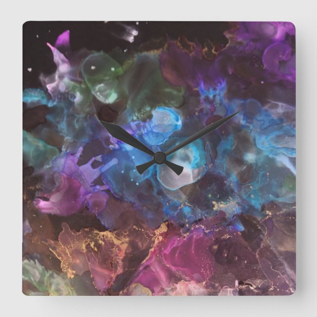 Colorful Abstract Art  Space Nebulal Square Wall Clock (Front)