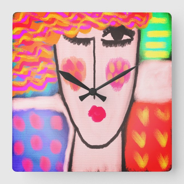 Colorful Abstract Art Square Wall Clock (Front)