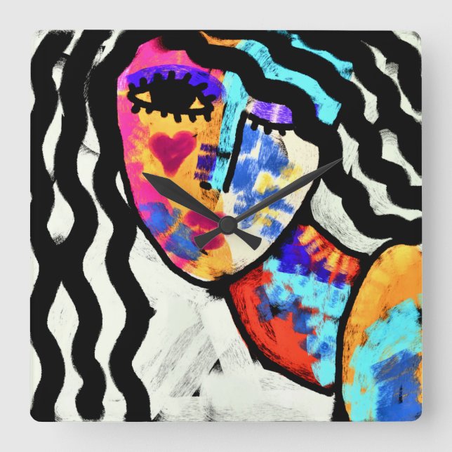 Colorful Abstract Art Square Wall Clock (Front)
