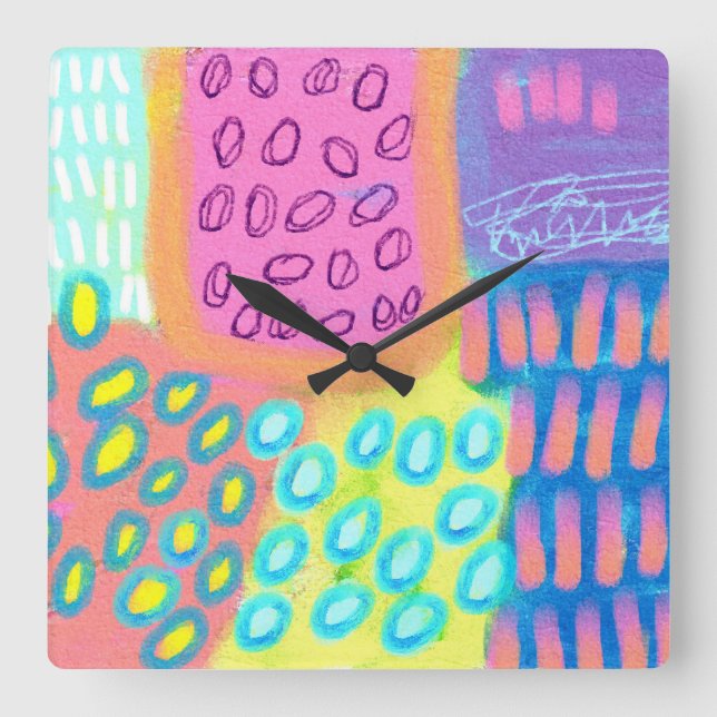 Colorful Abstract Art Square Wall Clock (Front)
