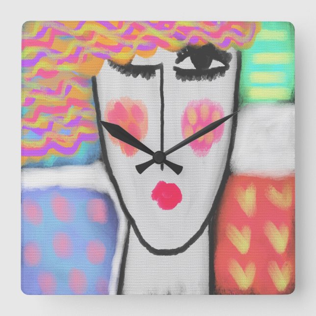 Colorful Abstract Art Square Wall Clock (Front)