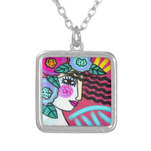 Colorful Abstract Art to Wear Silver Plated Necklace