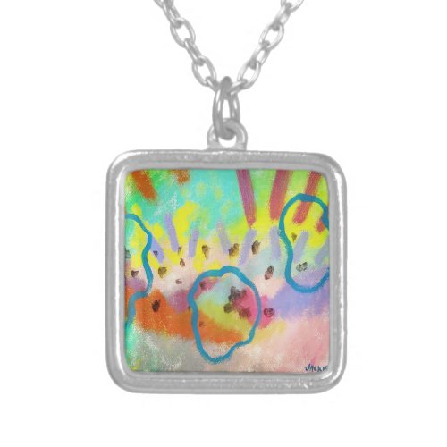 Colorful Abstract Art to Wear Silver Plated Necklace