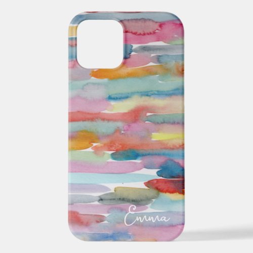 Colorful Abstract Art Watercolor Brush Strokes iPhone 12 Case