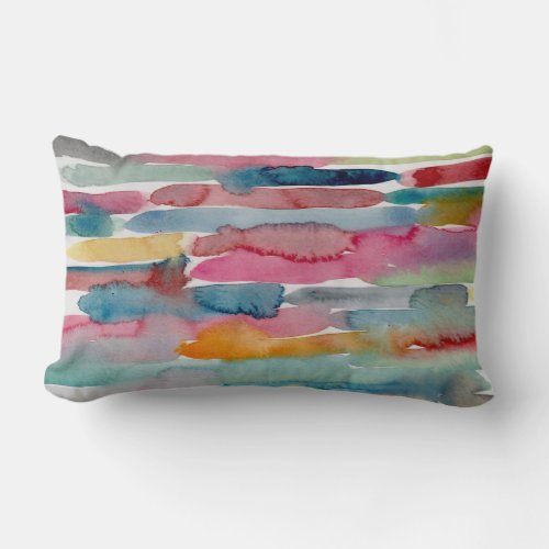 Colorful Abstract Art Watercolor Brush Strokes    Lumbar Pillow