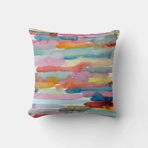 Colorful Abstract Art Watercolor Brush Strokes    Throw Pillow