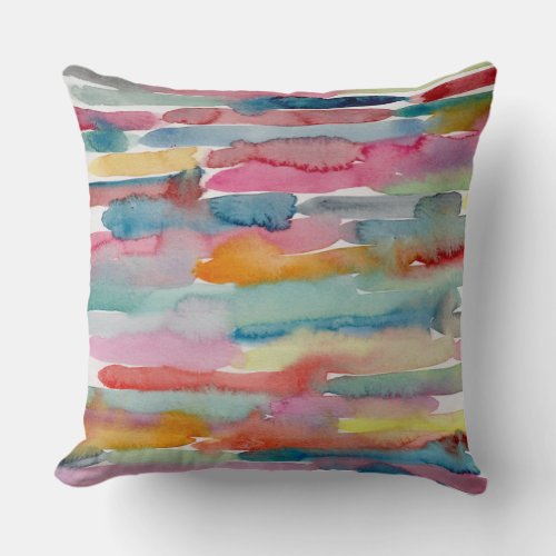 Colorful Abstract Art Watercolor Brush Strokes   Throw Pillow