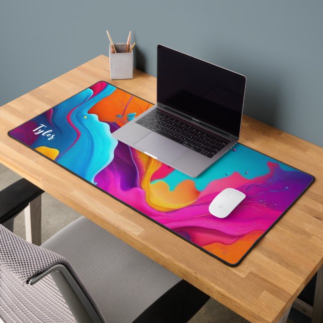 Colorful Abstract Art, White Name Desk Mat (Office 2)