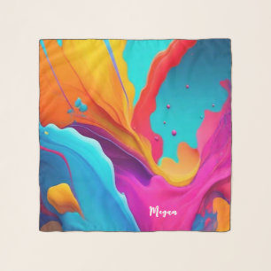 Colorful Abstract Art, White Name Scarf