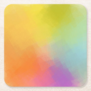 Colorful Abstract Art Yellow Pink Red Blue Green Square Paper Coaster