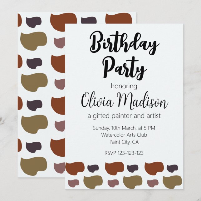 Colorful Abstract Artist Birthday Party Invitation (Front/Back)