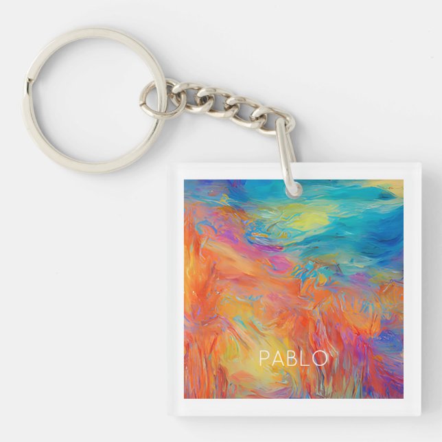 Colorful Abstract Artist Painting Fun NAME Mod Hip Keychain (Front)
