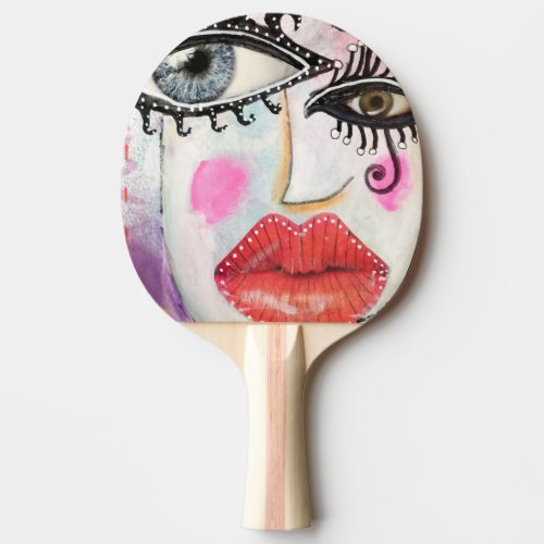 Colorful Abstract Artsy Face Neon Pink Graffiti Ping Pong Paddle