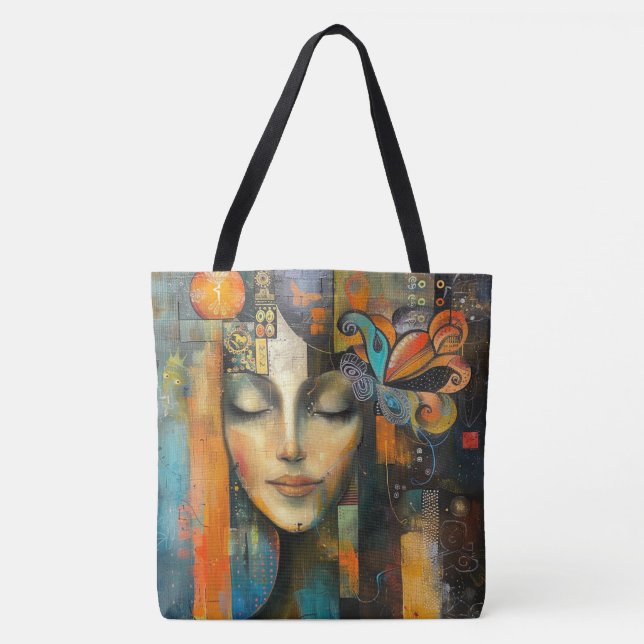 Colorful Abstract Artsy Face Tote Bag (Front)