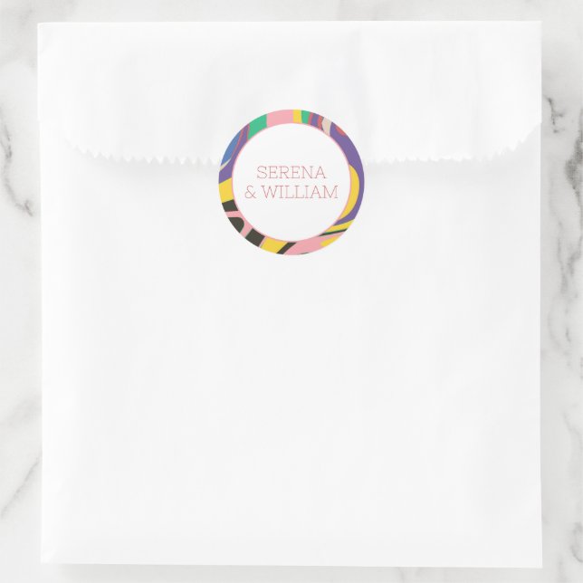Colorful Abstract Artsy Rainbow Wedding Classic Round Sticker (Bag)