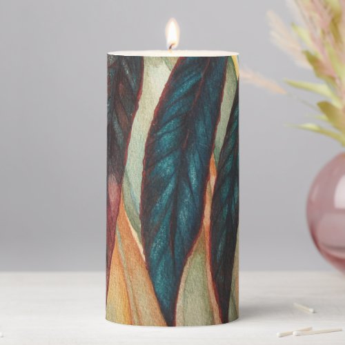 colorful abstract autumn leafs stylized pillar candle